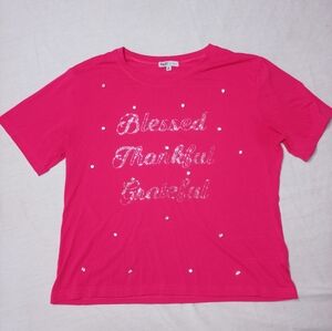 Night Studio Short Sleeve Embellished T-Shirt Blessed Thankful Grateful